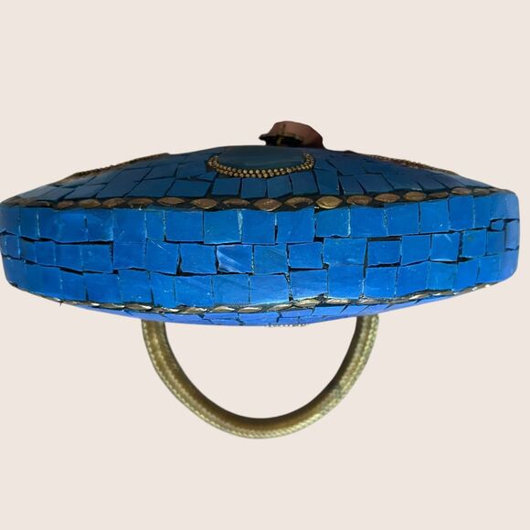 💙 VTG HIMALAYAN TIBETAN HANDMADE MOSAIC CLUTCH DETACHABLE SHOULDER CHAIN BLUE - Picture 9 of 11